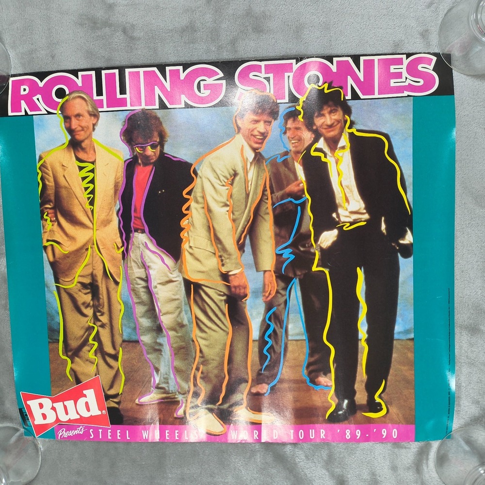 Vintage Rolling Stones Poster Steel Wheels Tour 1989 1990 Budweiser 19x16